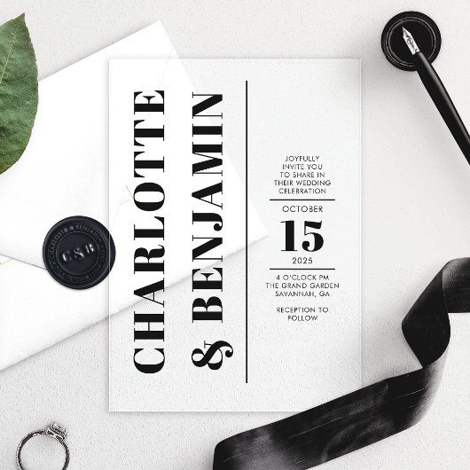 Moderne vertikale, fette Schwarze Hochzeit Acryleinladungen