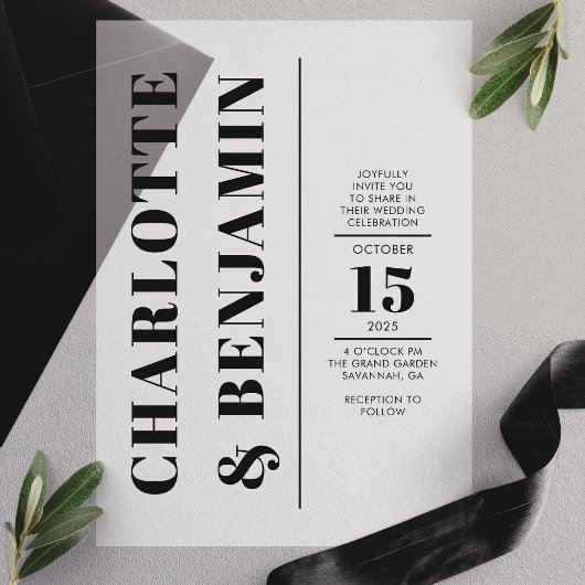 Moderne vertikale, fette Schwarze Hochzeit Pergament Einladungen