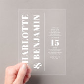 Moderne vertikale, fette, weiße Hochzeit Acryleinladungen (Insitu (Handheld))