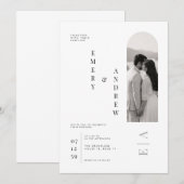 Moderne vertikale Typografie-Hochzeitsvorlage. Einladung (Vorne/Hinten)