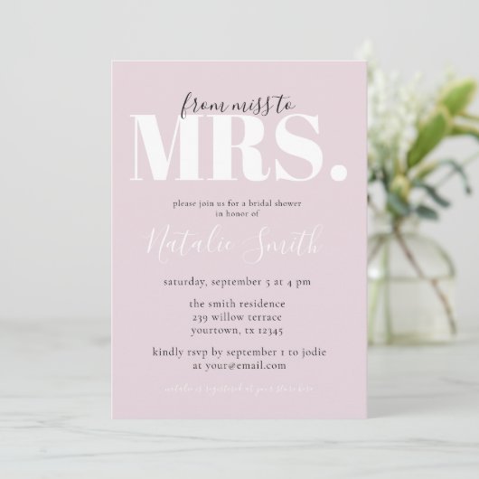 Moderne verwurzelte Rose von Miss bis Mrs. Brautpa Einladung (Stehend Vorderseite)