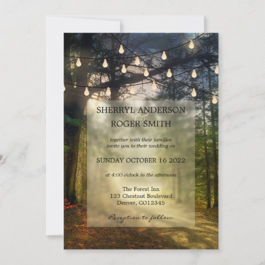 Moderne, verzauberte Forest String Lights Hochzeit Einladung (Vorderseite)