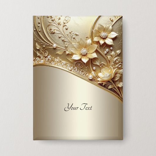 Moderne verzierte goldene Blumen mit Perlen Knopf Button (Vorderseite)
