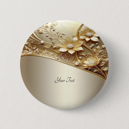 Moderne verzierte goldene Blumen mit Perlen Knopf Button (Vorderseite)