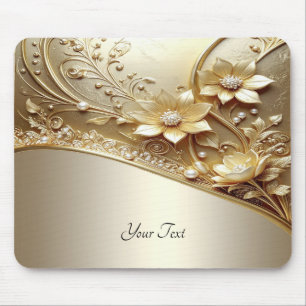 Moderne verzierte goldene Blumenelemente mit Perle Mousepad