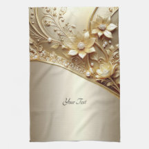 Moderne verzierte goldene Blumenküchenhandtuch