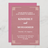 Moderne Verzierte Grenzen Crepe Rosa Hochzeit Einl Einladung (Vorne/Hinten)