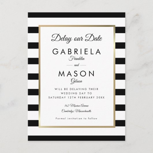 Moderne Verzögerung unser Datum verschoben Schwarz Postkarte (Vorderseite)