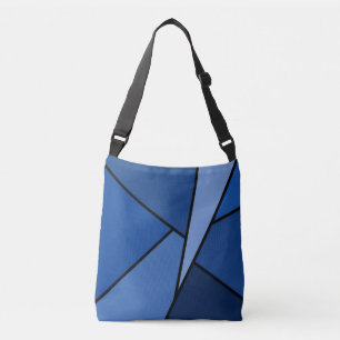 Moderne, vielseitig bedruckte, blaue geometrische tragetaschen mit langen trägern