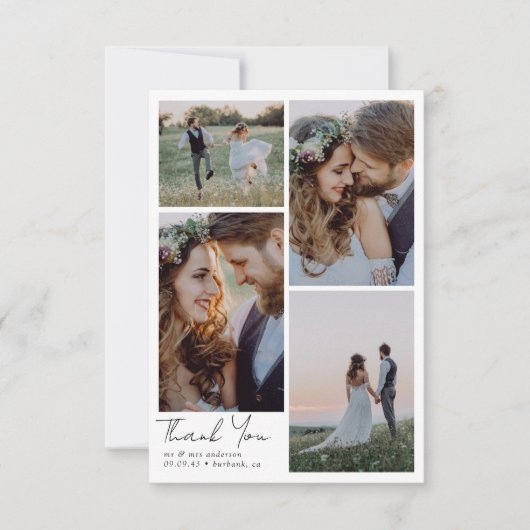 Moderne Vier-Foto Hochzeit Danke (Vorderseite)