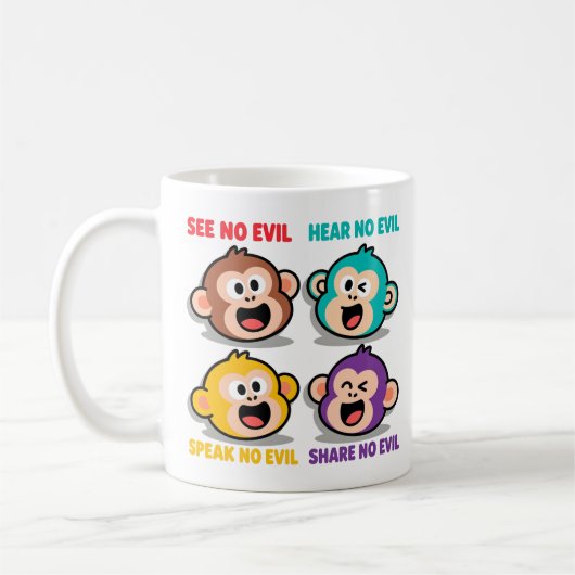Moderne Vier Weise Affen Grafik Kunst Kaffeetasse (Links)