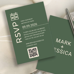 Moderne vietnamesische Hochzeits-RSVP-Karte mit QR RSVP Karte