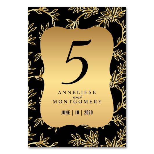 Moderne Viktorianische Goldflora Tischnummer (Vorderseite)