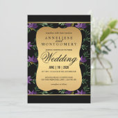 Moderne Viktorianische Lila Glitzer Blumenhochzeit Einladung (Stehend Vorderseite)