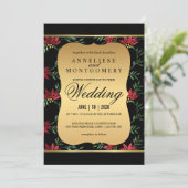 Moderne Viktorianische Rote Glitzer Blumenhochzeit Einladung (Stehend Vorderseite)