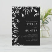 Moderne Viktorianische Schwarz-Weiß-Hochzeit Einladung (Stehend Vorderseite)