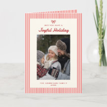 Moderne Vintag Joyful Holiday Red Bow Foto Card