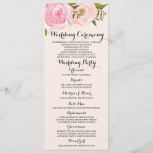 Moderne Vintag rosa Blumenkarte Programm