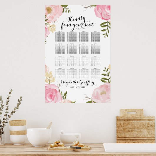 Moderne Vintag rosa Blumenübersicht Poster (Küche)