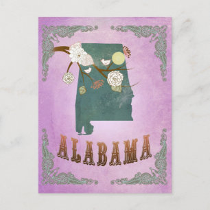 Moderne Vintage-Alabama-Staatskarte - Traubenlila Postkarte