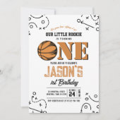 Moderne Vintage Basketballsportarten 1. Geburtstag Einladung (Vorderseite)