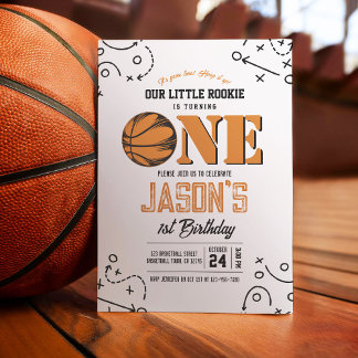 Moderne Vintage Basketballsportarten 1. Geburtstag Einladung