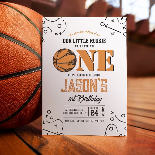 Moderne Vintage Basketballsportarten 1. Geburtstag Einladung