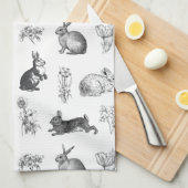 Moderne Vintage Bauernhäuser Osterkaninchen Geschirrtuch (Viertel Falte)