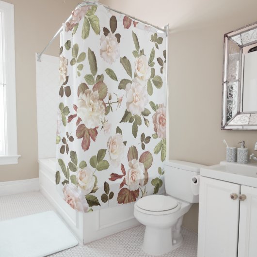 Moderne Vintage Beige-Rose-Blumenmuster Duschvorhang (Beispiel)