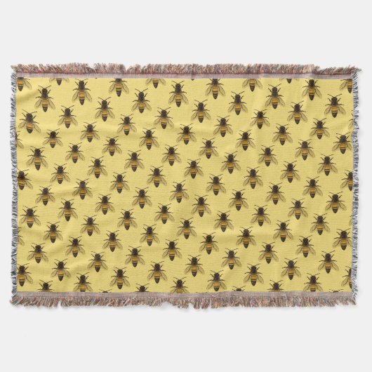 Moderne Vintage Biene Zeichne Throw Blanket Decke (Vorderseite)