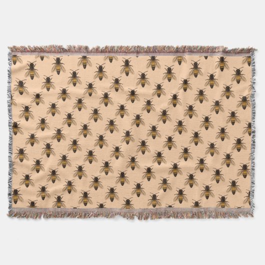 Moderne Vintage Biene Zeichne Throw Blanket Decke (Vorderseite)