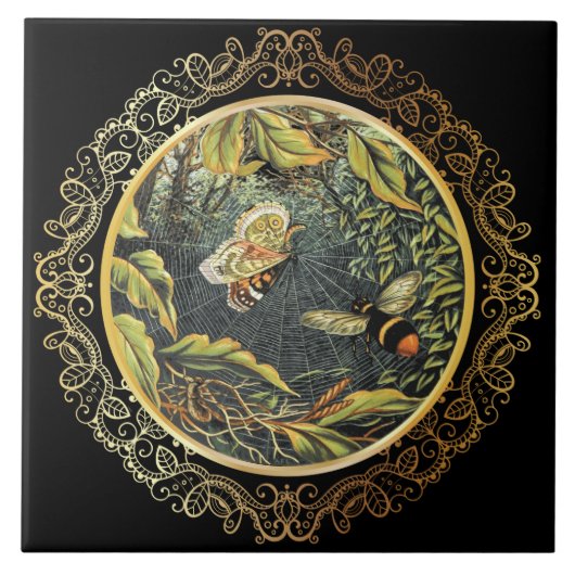 Moderne Vintage Bienen & Schmetterlinge im Spider' Fliese (Vorderseite)