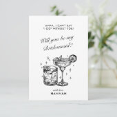 Moderne Vintage Black Bridesmaid-Karte Einladung (Stehend Vorderseite)