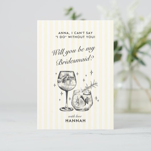 Moderne Vintage Black Bridesmaid-Karte Einladung (Stehend Vorderseite)