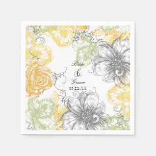 Moderne Vintage, bläserne grafische Blume Gelb gra Serviette
