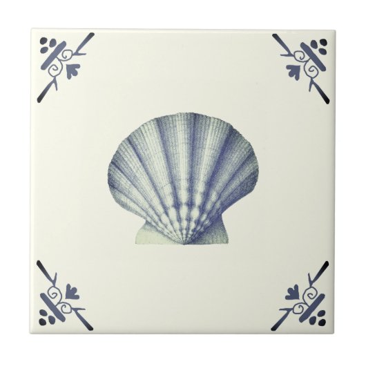 Moderne Vintage Blue Sea-Muschel auf Elfenbein Fliese (Vorderseite)