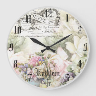 Moderne, Vintage Blume in Aquarell Große Wanduhr