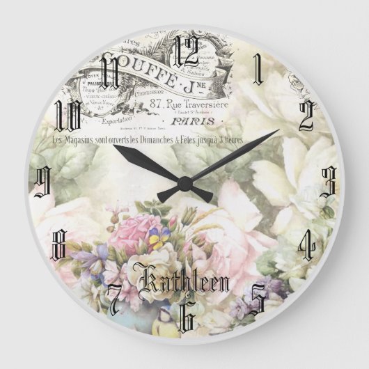 Moderne, Vintage Blume in Aquarell Große Wanduhr (Vorderseite)