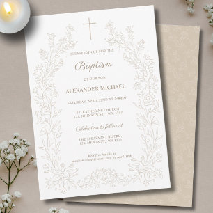 Moderne Vintage-Blumen-Christliche Taufe Einladung