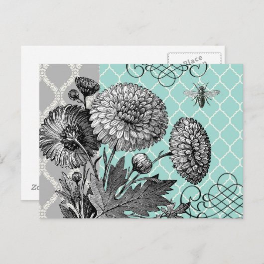 Moderne Vintage Blumen Postkarte (Vorne/Hinten)