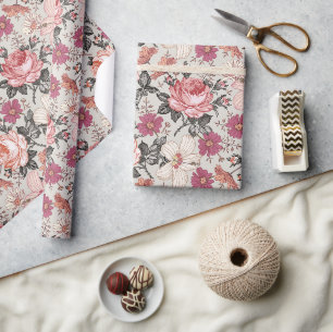 Moderne Vintage-Blütenrosa  Geschenkpapier