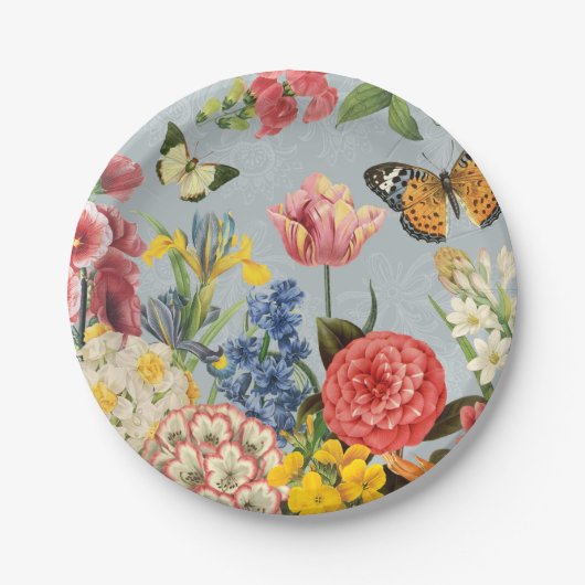 moderne Vintage botanische Blume Pappteller (Vorderseite)