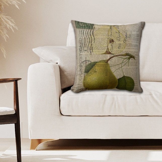 moderne Vintage Botanische Fruchtbirne Kissen (modern Vintage Botanical Print fruit pear Throw Pillow)