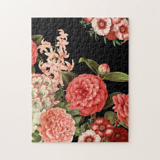moderne Vintage botanische rosa Blumen Puzzle (Vertikal)