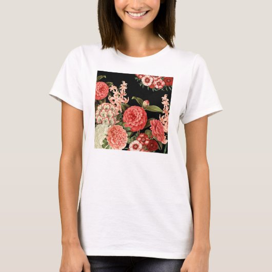 moderne Vintage botanische rosa Blumen T-Shirt (Vorderseite)