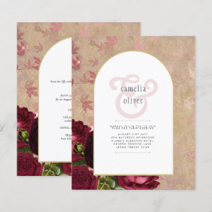Moderne Vintage botanische Rote Rosen zum Hochzeit