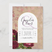 Moderne Vintage botanische Rote Rosen zum Hochzeit Einladung (Vorderseite)