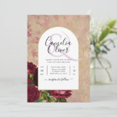 Moderne Vintage botanische Rote Rosen zum Hochzeit Einladung (Stehend Vorderseite)