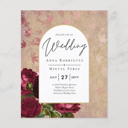 Moderne Vintage botanische Rote Rosen zum Hochzeit Flyer (Vorne)
