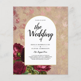 Moderne Vintage botanische Rote Rosen zum Hochzeit Flyer
